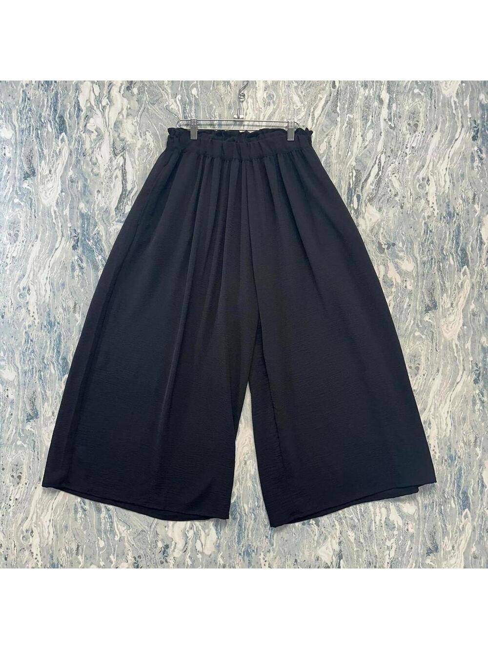 Minimalist Boho Lagenlook Wide Leg Comfy Flowy Black Pants (2)